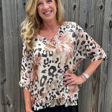 Cheetah Flower Silk VNeck Blouse at ooh la la! in Grapevine TX 76051