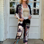 Satin Village Print Pant In black at ooh la la! in Grapevine TX 76051