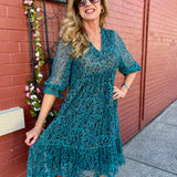 Western Floral Print 3/4 Sleeve Mesh Dress