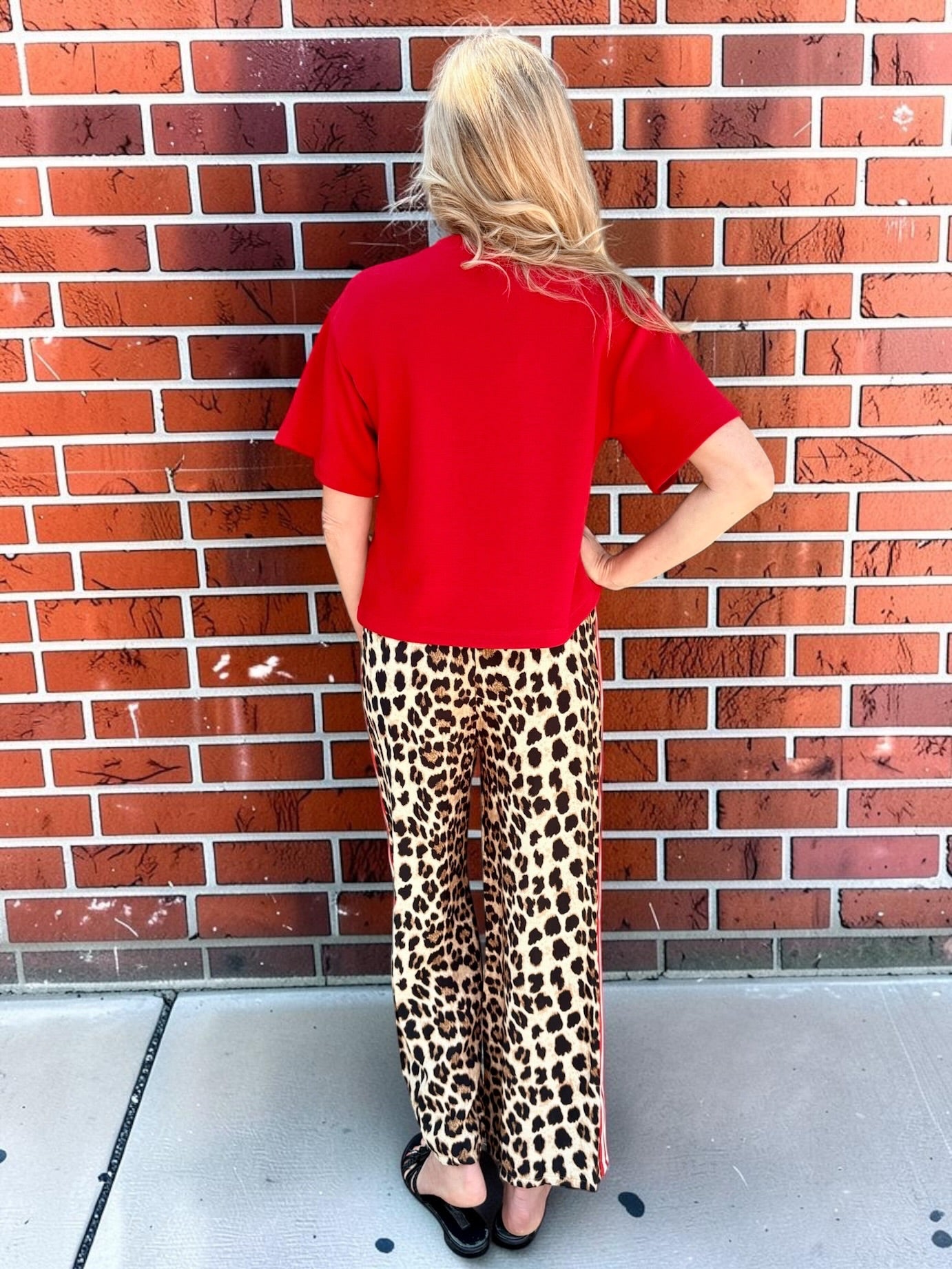 Bold Leopard with Red Racing Side Stripe Pant at ooh la la! in Grapevine TX 76051