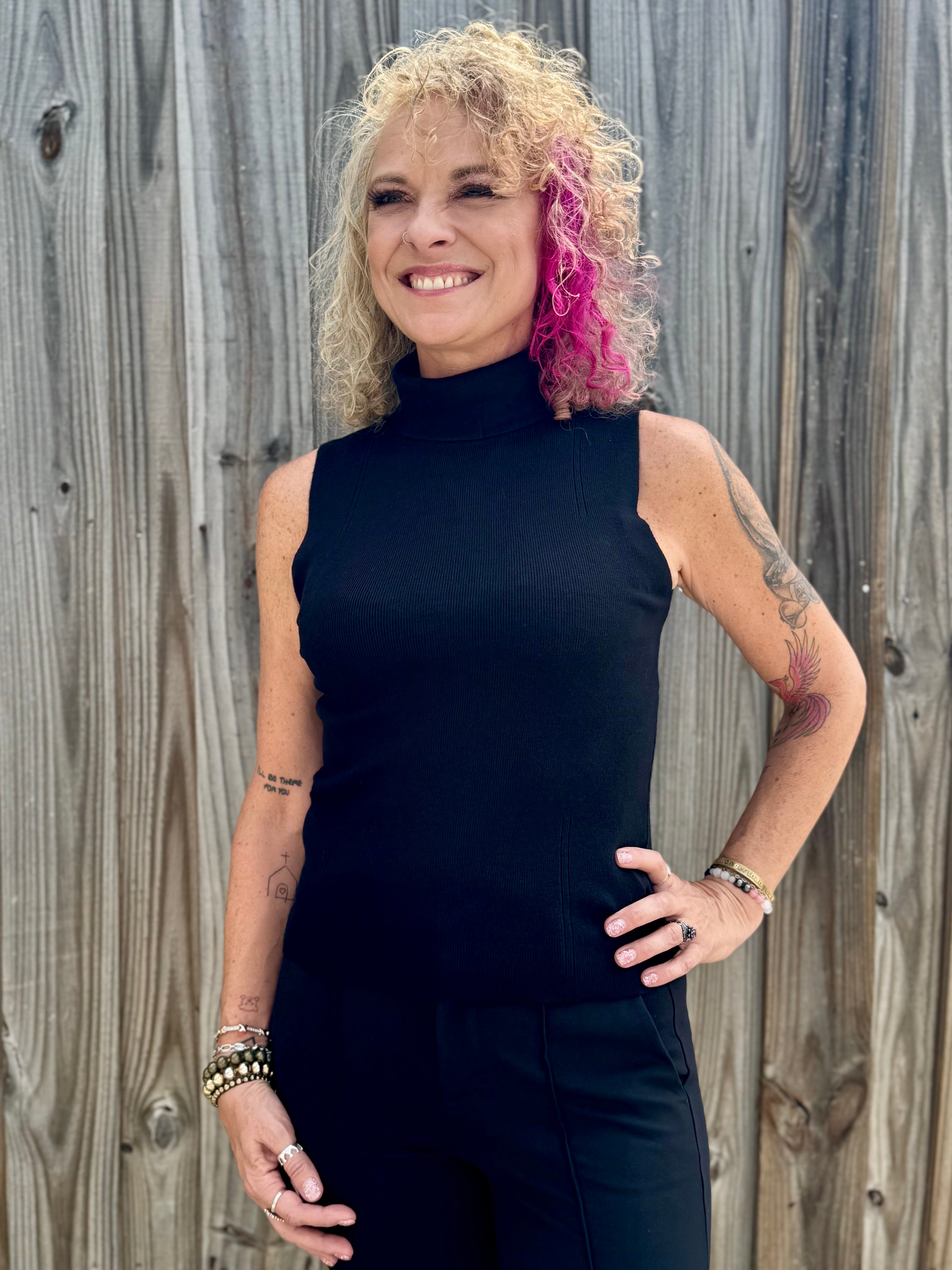 Molly Bracken Turtleneck Sleeveless Sweater in black at ooh la la! in Grapevine TX 76051