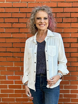 Velvet Western Blouse in White at ooh la la! in Grapevine TX 76051