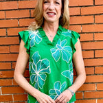 Floral embroidered top, green ruffle blouse, V-neck summer top, women's boho clothing, embroidered floral shirt, ruffle sleeve top, woven summer blouse.
ooh la la! in Grapevine TX 76051