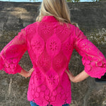 Jade Bell Sleeve Lace Tunic in Hot Pink at ooh la la! in Grapevine TX 76051