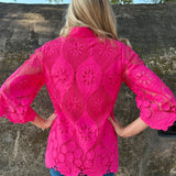 Jade Bell Sleeve Lace Tunic in Hot Pink at ooh la la! in Grapevine TX 76051