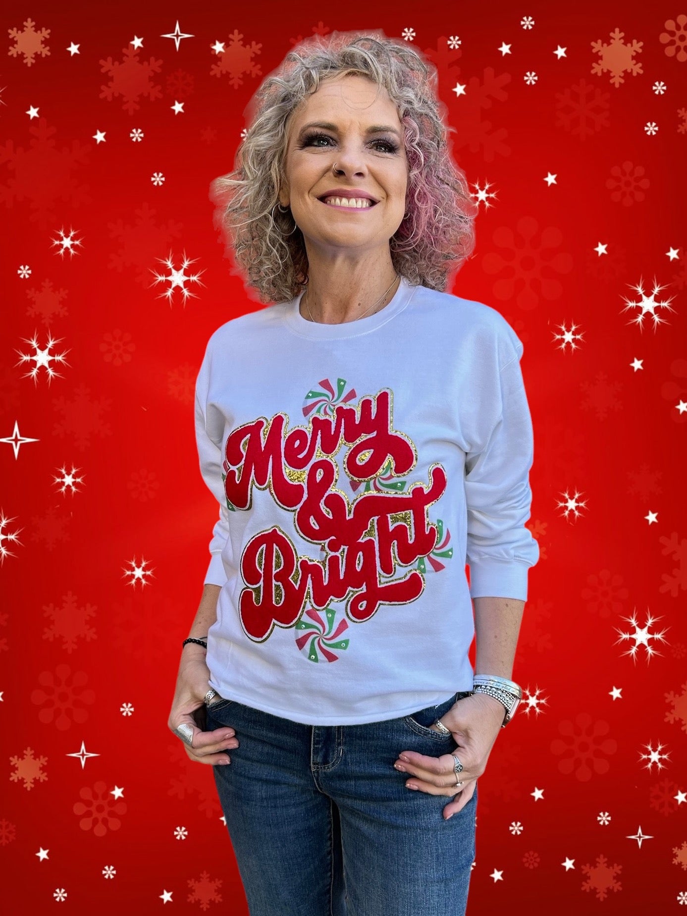 Merry & Bright Appliqué Sweatshirt at ooh la la! in Grapevine TX 76051