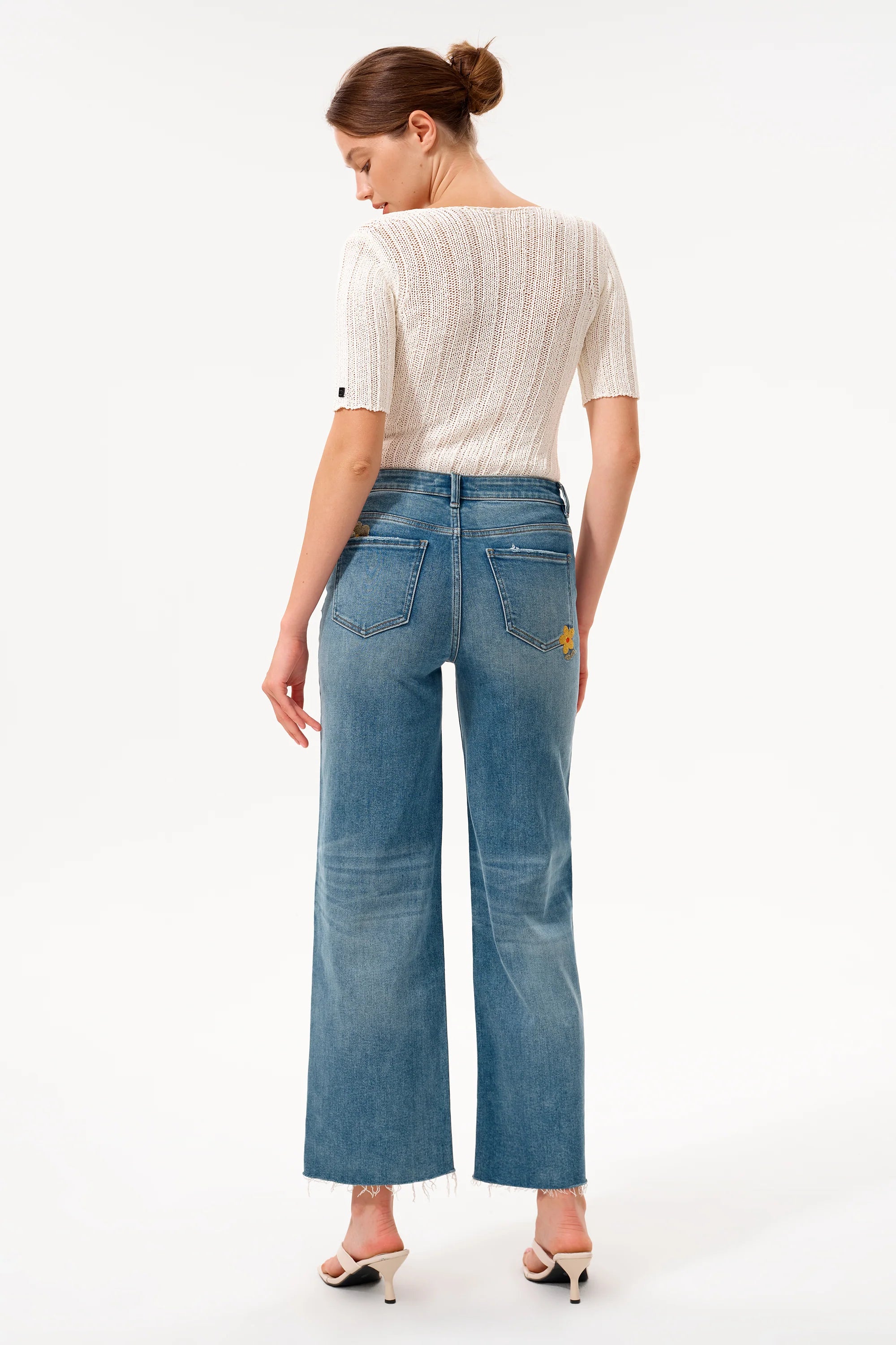 Charming Flowers Embroidered Mid Rise Wide Leg Jeans at ooh la la! in Grapevine TX 76051
