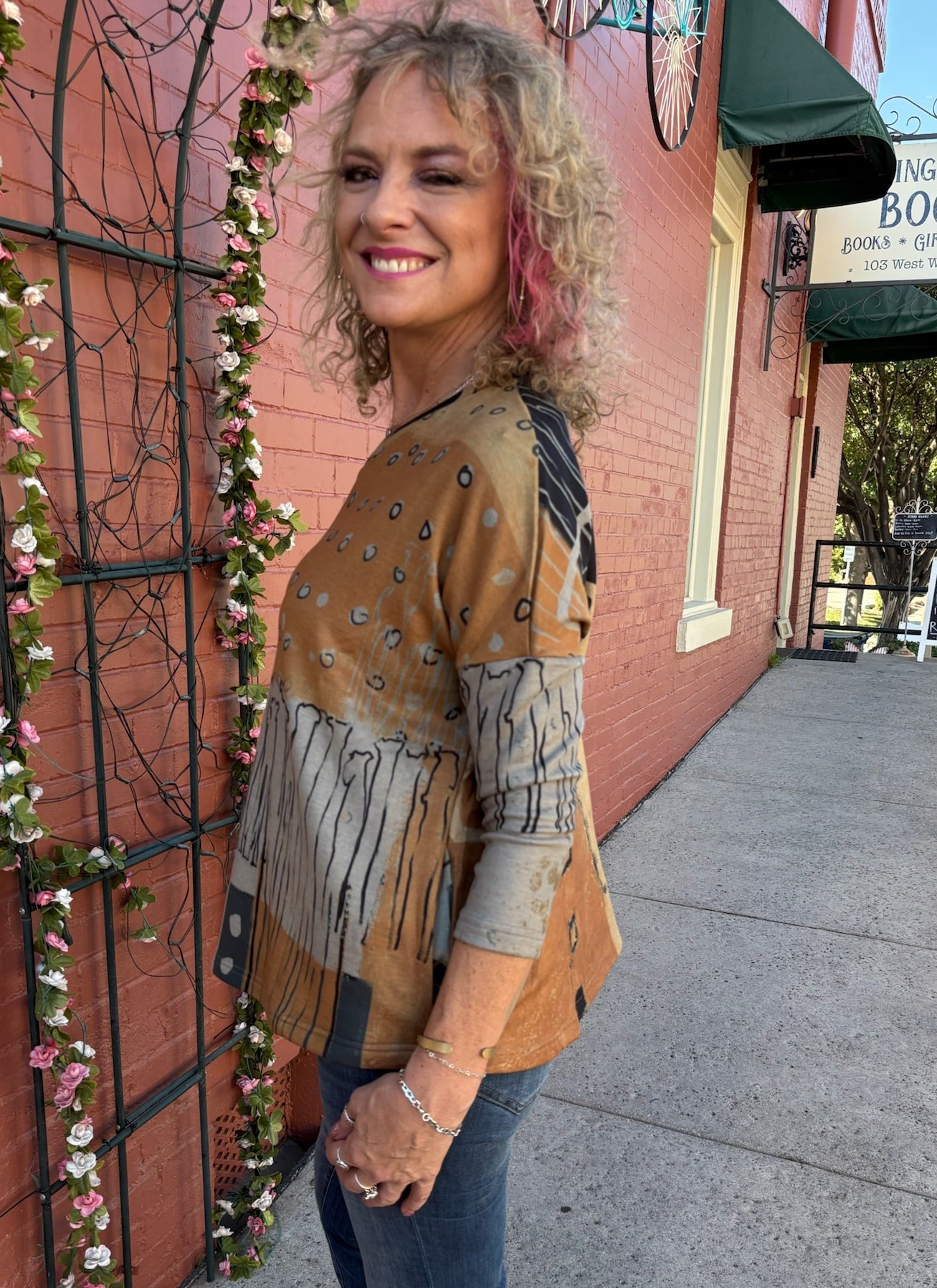 Knit V-neck Tunic in Camel/Grey melange at ooh la la! in Grapevine TX 76051