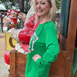 Leopard Merry Christmas Hat Long Sleeve Tee in kelly green at ooh la la! in Grapevine TX 76051