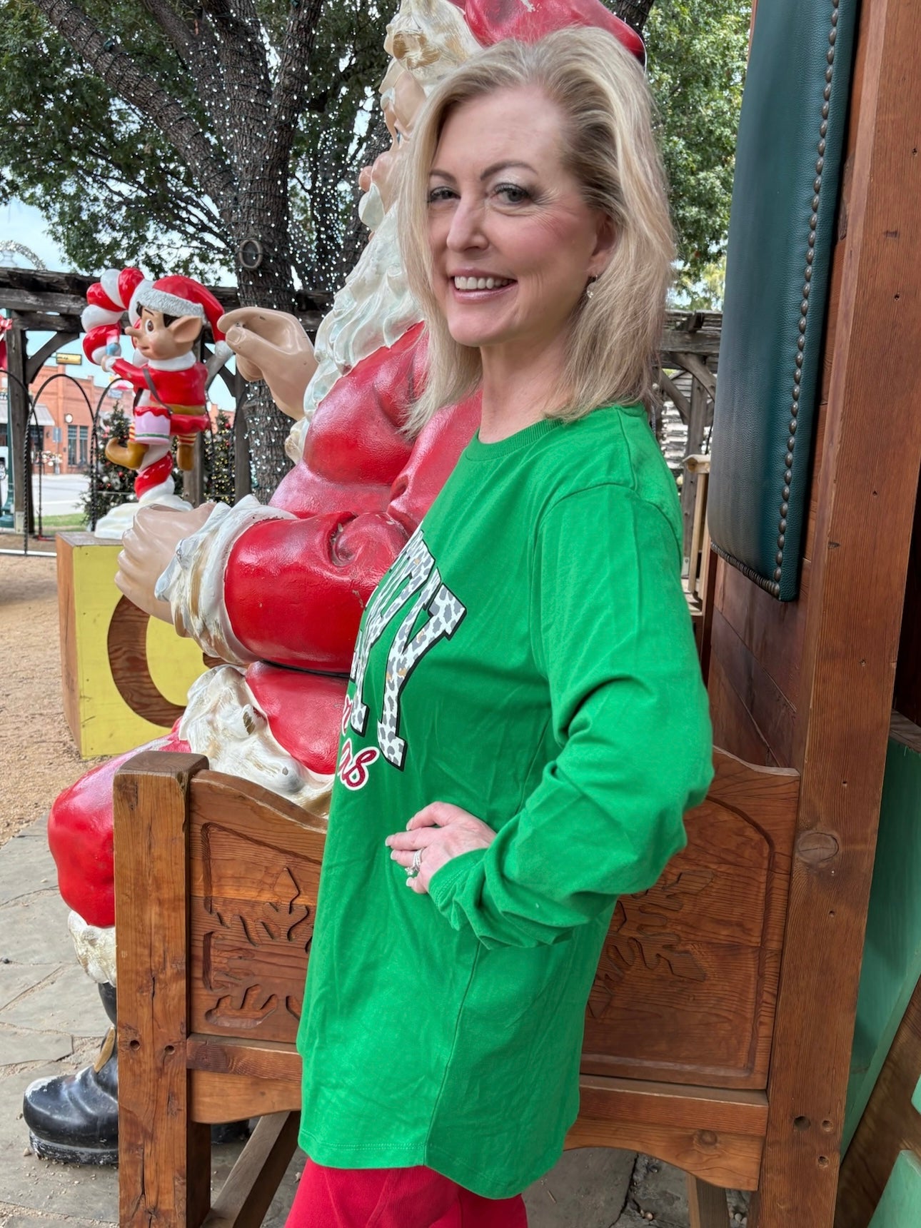 Leopard Merry Christmas Hat Long Sleeve Tee in kelly green at ooh la la! in Grapevine TX 76051