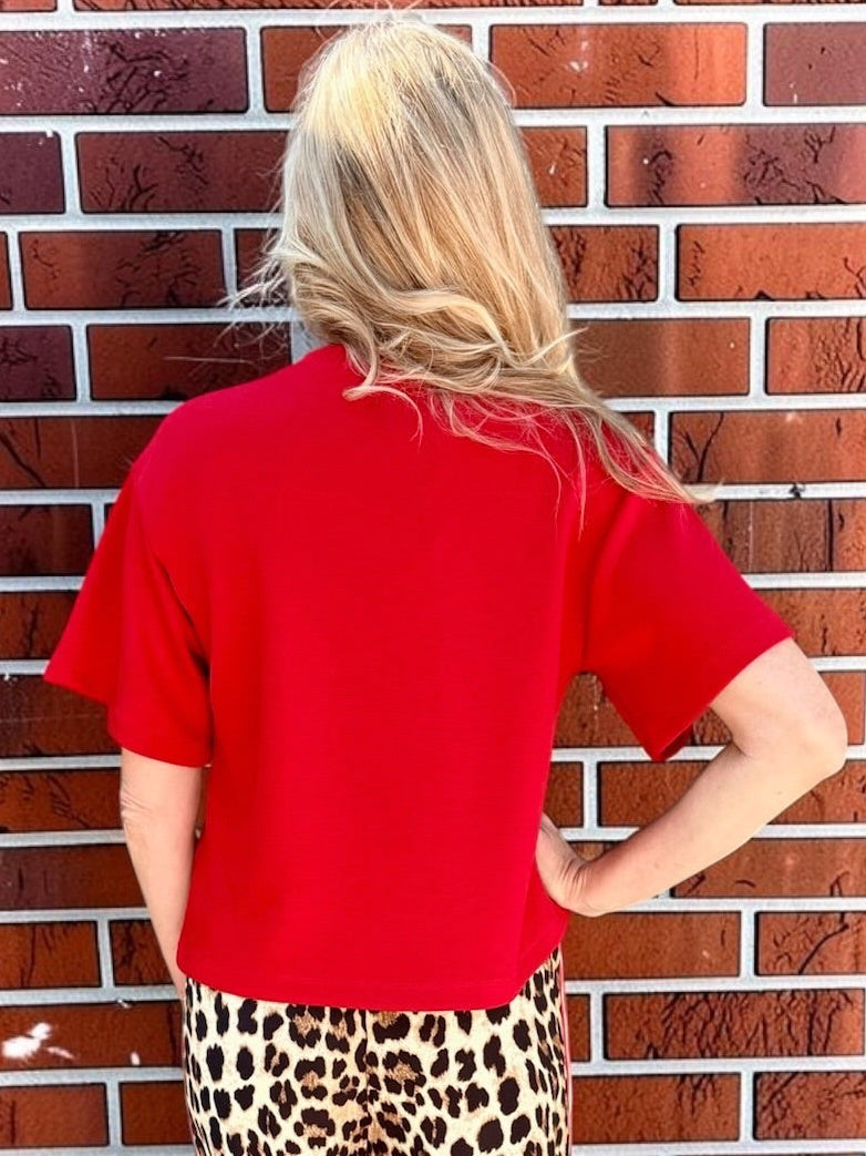 Soft Scuba Solid Crew Neck Tee In red at ooh la la! in Grapevine TX 76051