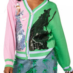 Wicked X Queen of Sparkles Colorblock Glinda & Elphaba Button Up Cardigan at ooh la la! in Grapevine TX 76051
