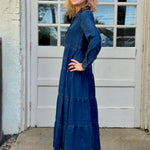 Judith Long Sleeve Denim Tiered Maxi Dress at ooh la la! in Grapevine TX 76051