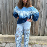 Wide Leg Daisy Lace Bottom Sparkly Jeans at ooh la la! in Grapevine TX 76051