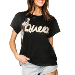 Queen of Sparkles Black Spilling Beer ‘Queen’ Tee at ooh la la! in Grapevine TX 76051