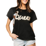 Queen of Sparkles Black Spilling Beer ‘Queen’ Tee at ooh la la! in Grapevine TX 76051