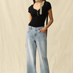 rhinestone jeans, wide leg denim, sparkly party pants, mid-rise embellished jeans, women's statement denim, light wash flare jeans, crystal encrusted jeans 
ooh la la! in Grapevine TX 76051