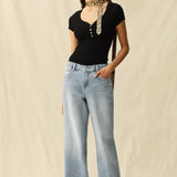 rhinestone jeans, wide leg denim, sparkly party pants, mid-rise embellished jeans, women's statement denim, light wash flare jeans, crystal encrusted jeans 
ooh la la! in Grapevine TX 76051