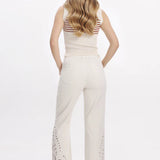high rise straight jeans, paisley embroidery denim, cream cutout jeans, lyocell blend pants, bohemian straight leg, designer hem denim, white high waisted jeans at ooh la la! in Grapevine TX 76051