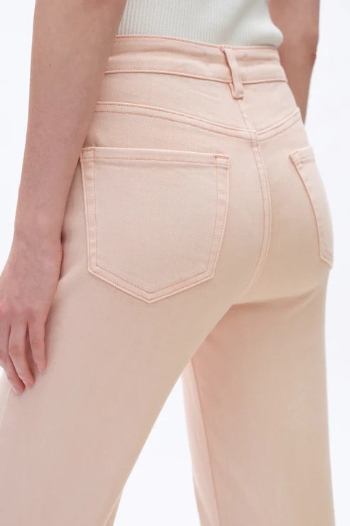 Pale dogwood jeans, high rise wide leg crop, raw hem denim, pink wide leg jeans, super stretch cropped jeans, women's spring denim, pastel wide leg pants, comfortable stretch jeans. at ooh la la! in Grapevine TX 76051