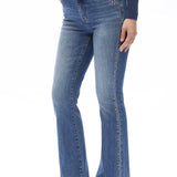 High Rise Boot Cut Brass Rivet Trim Jeans in Medium Blue at ooh la la! in Grapevine TX 76051