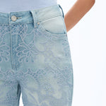 High Rise Lace Front Straight Leg Jeans in light blue at ooh la la! in Grapevine TX 76051