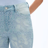 High Rise Lace Front Straight Leg Jeans in light blue at ooh la la! in Grapevine TX 76051