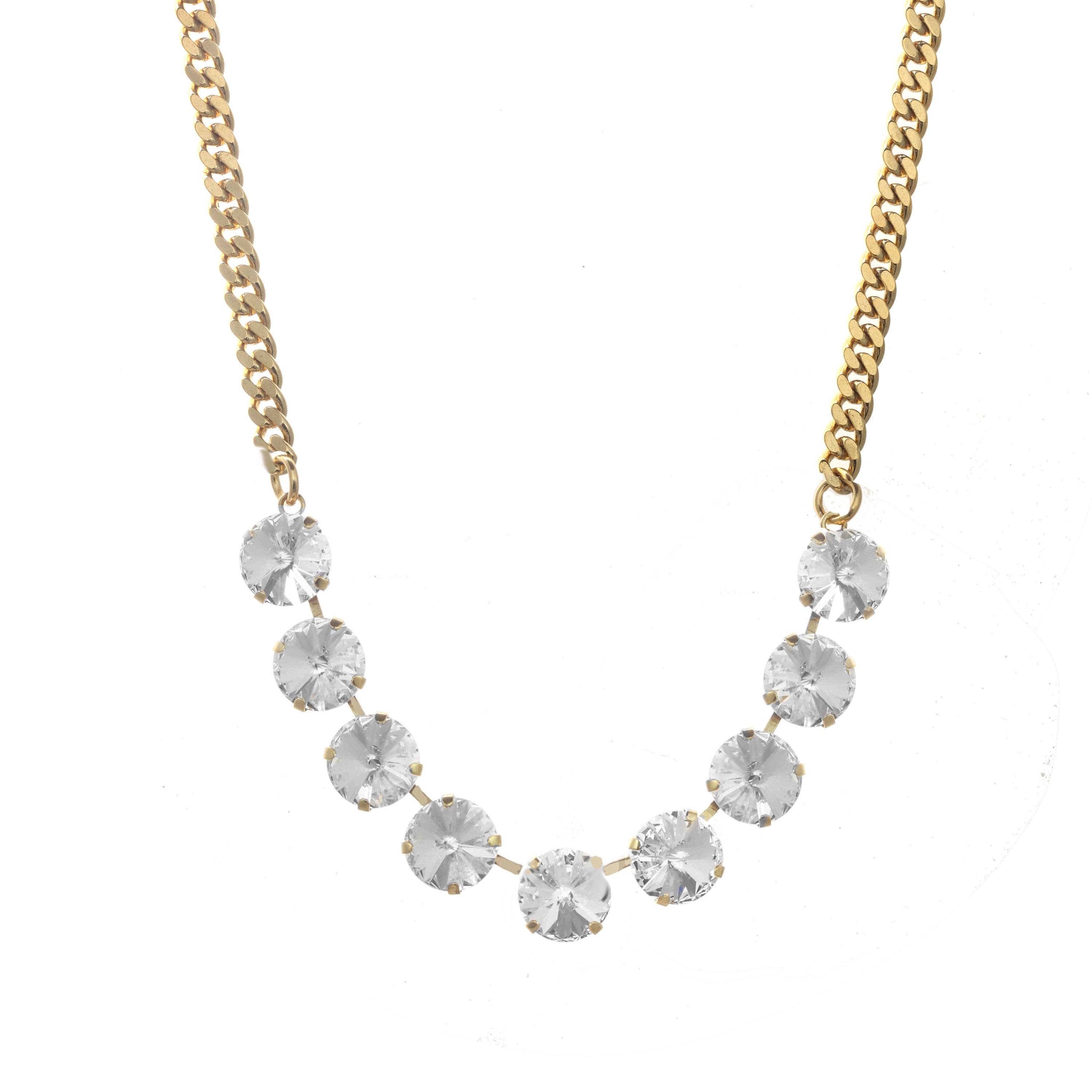 TOVA jewelry, Mini Sofia necklace, clear crystal necklace, antique gold jewelry, statement necklace, Canadian made jewelry, adjustable necklace, designer crystal necklace. at ooh la la! in Grapevine TX 76051