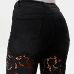 Bayeas High Rise Embroidered Floral Lace Wide Leg Jeans in Inkgauze black at ooh la la! in Grapevine TX 76051