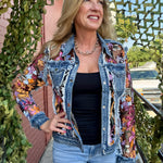 Adore Denim Jacket With Sequin Lace at Ooh La La! in Grapevine TX 76051