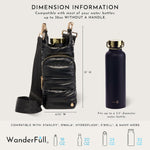 WanderFull Black Shiny HydroBag with gold hardware showing dimension information, 11H x 4.75W inches