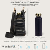 WanderFull Black Shiny HydroBag with gold hardware showing dimension information, 11H x 4.75W inches