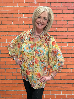 Olive Hill Paisley Notch Collar Blouse at ooh la la! in Grapevine TX 76051