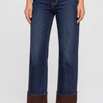 Liverpool Kennedy Straight jeans in Mystic Pond dark wash with chocolate velvet cuffs