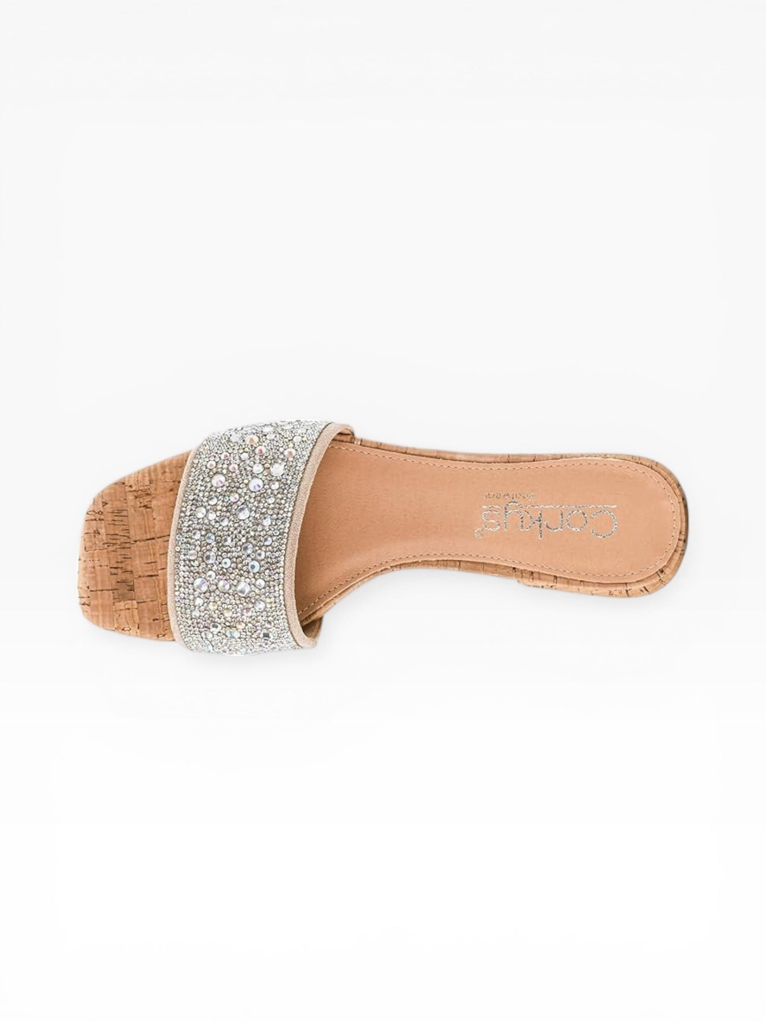 Corky's Our Lil Secret rhinestone sandal with cork sole and nude strap