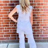 Made in Italy Silk Ruffle Pants in White at ooh la la! in Grapevine TX 76051