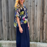 Made in Italy Satin Wide Leg Pants in navy at ooh la la! in Grapevine TX 76051