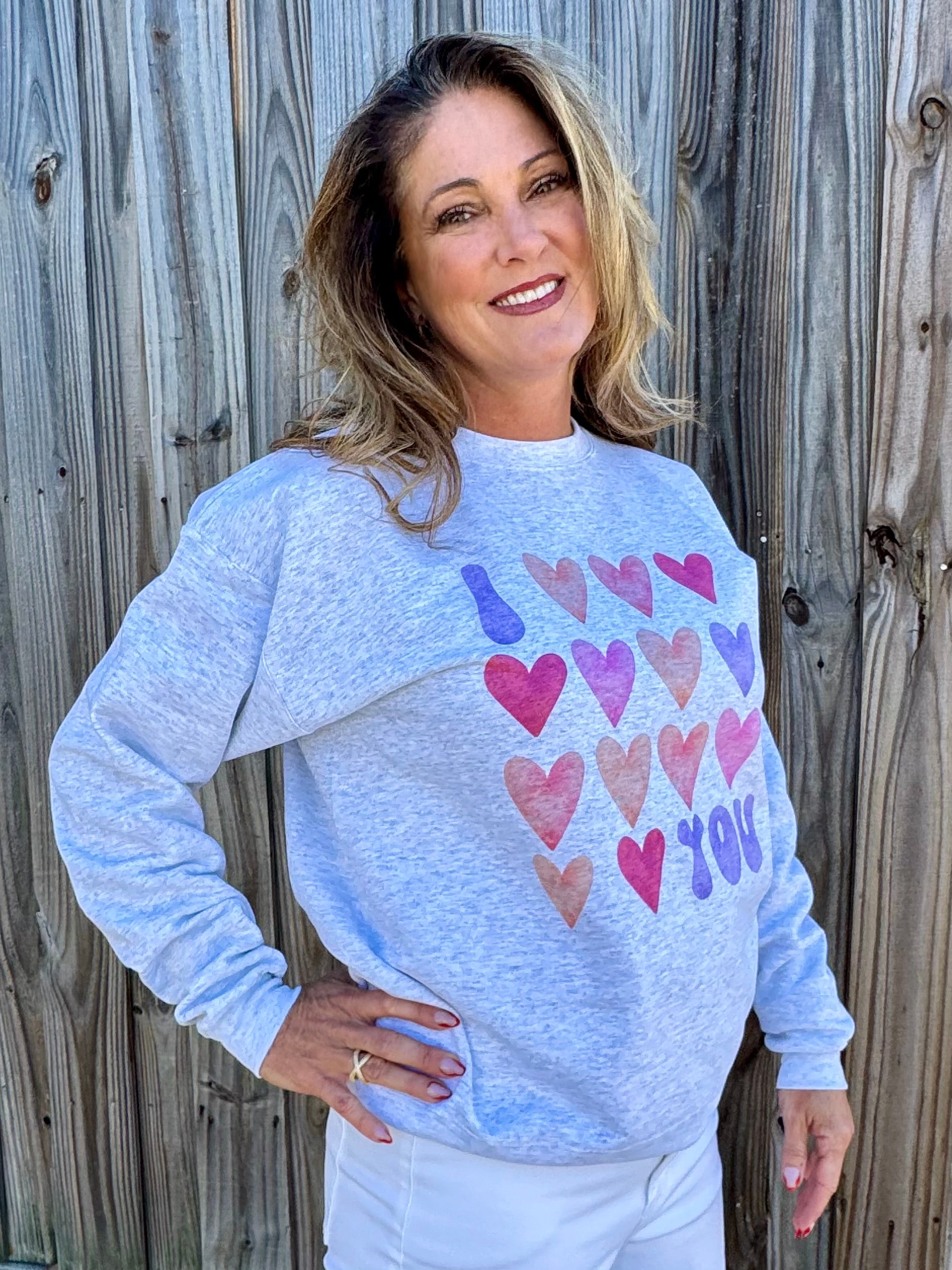 I Love You Collage Sweatshirt In grey at ooh la la! in Grapevine TX 76051