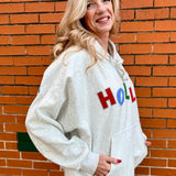 Holly Jolly Appliques Hooded One Size Sweatshirt in ash grey at ooh la la! in Grapevine TX 76051