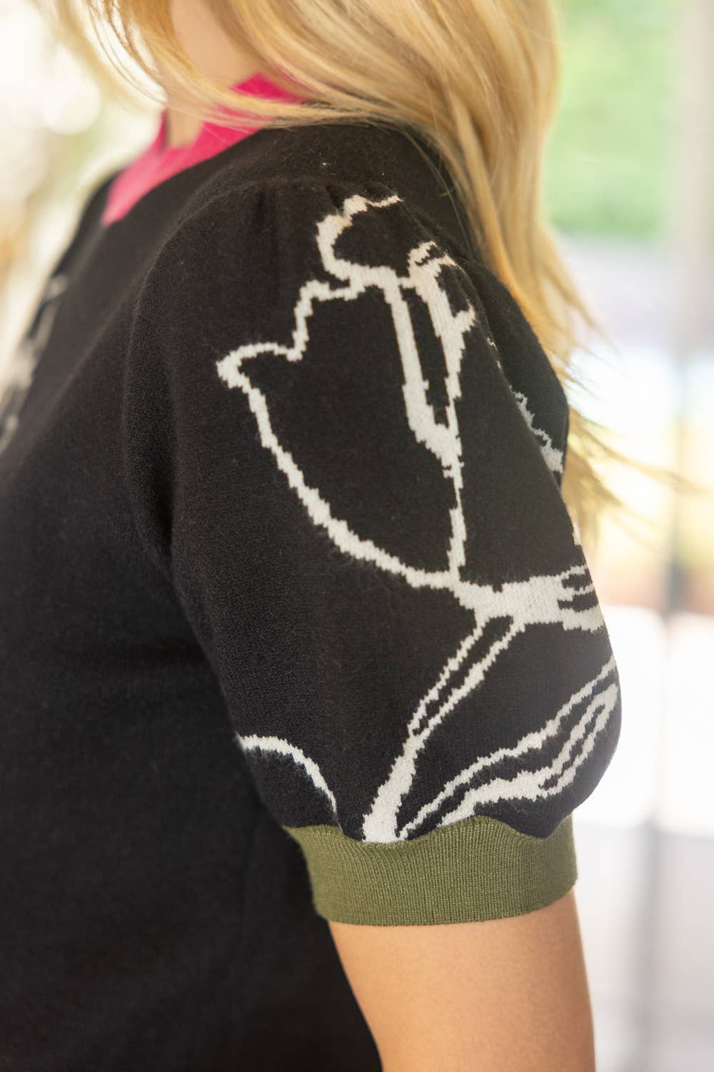 Color Blocked Band Floral Knit Top in back at ooh la la! in Grapevine TX 76051