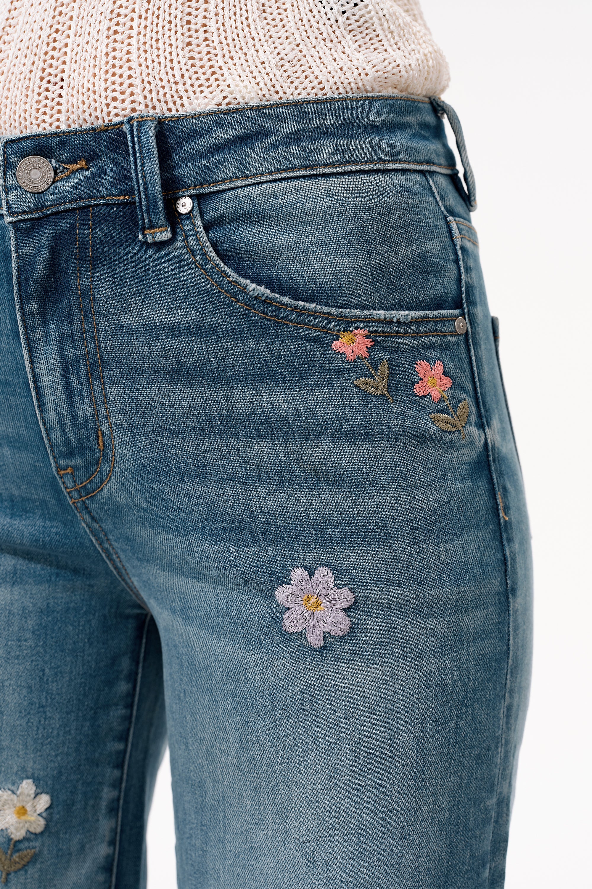 Charming Flowers Embroidered Mid Rise Wide Leg Jeans at ooh la la! in Grapevine TX 76051
