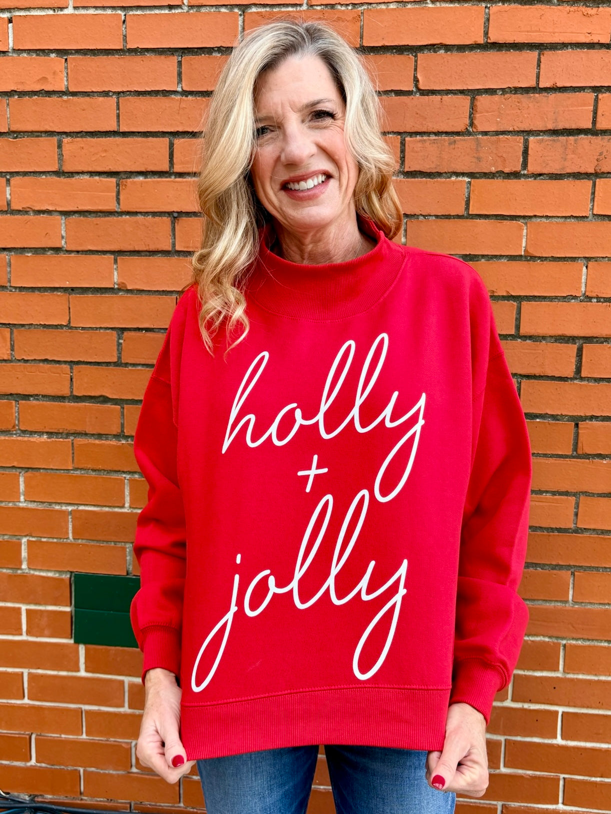 Holly & Jolly Mock Neck Oversized Sweatshirt at ooh la la! in Grapevine TX 76051