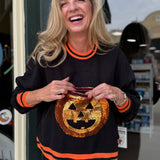 Queen of Sparkles Black Halloween Pumpkin Candy Bucket Sweatshirt at ooh la la! in Grapevine TX 76051