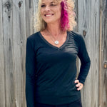 Molly Bracken Long Sleeve  V Neck Knit Top in black at ooh la la! in Grapevine TX 76051