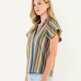 *FINAL SALE* Short Sleeve Striped V Neck Top