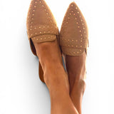 Corky's Mischief Pointed Toe Studded Flat Mule - Camel Faux Suede