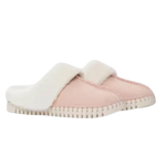 Tulip Faux Fur Trimmed Slippers in adobe rose at ooh la la! in Grapevine TX 76051