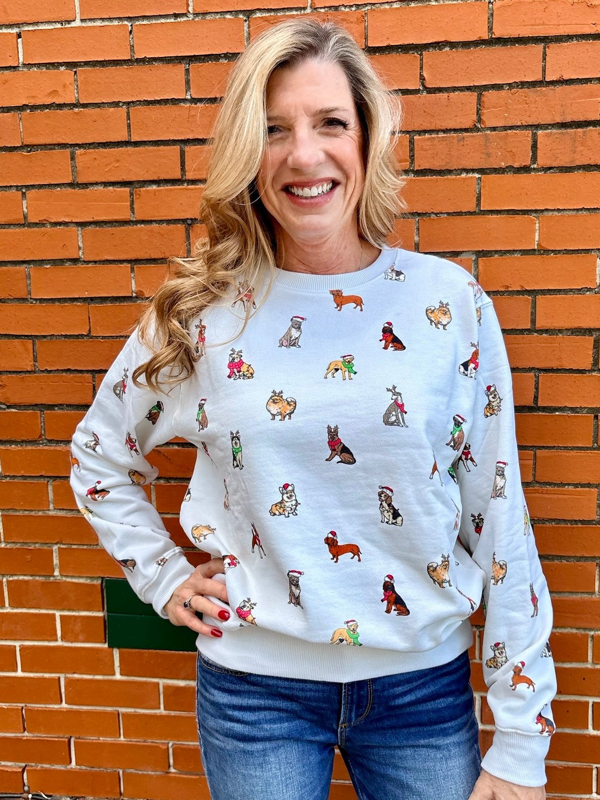 Holiday Dogs on Repeat Sweatshirt at ooh la la! In Grapevine TX 76051
