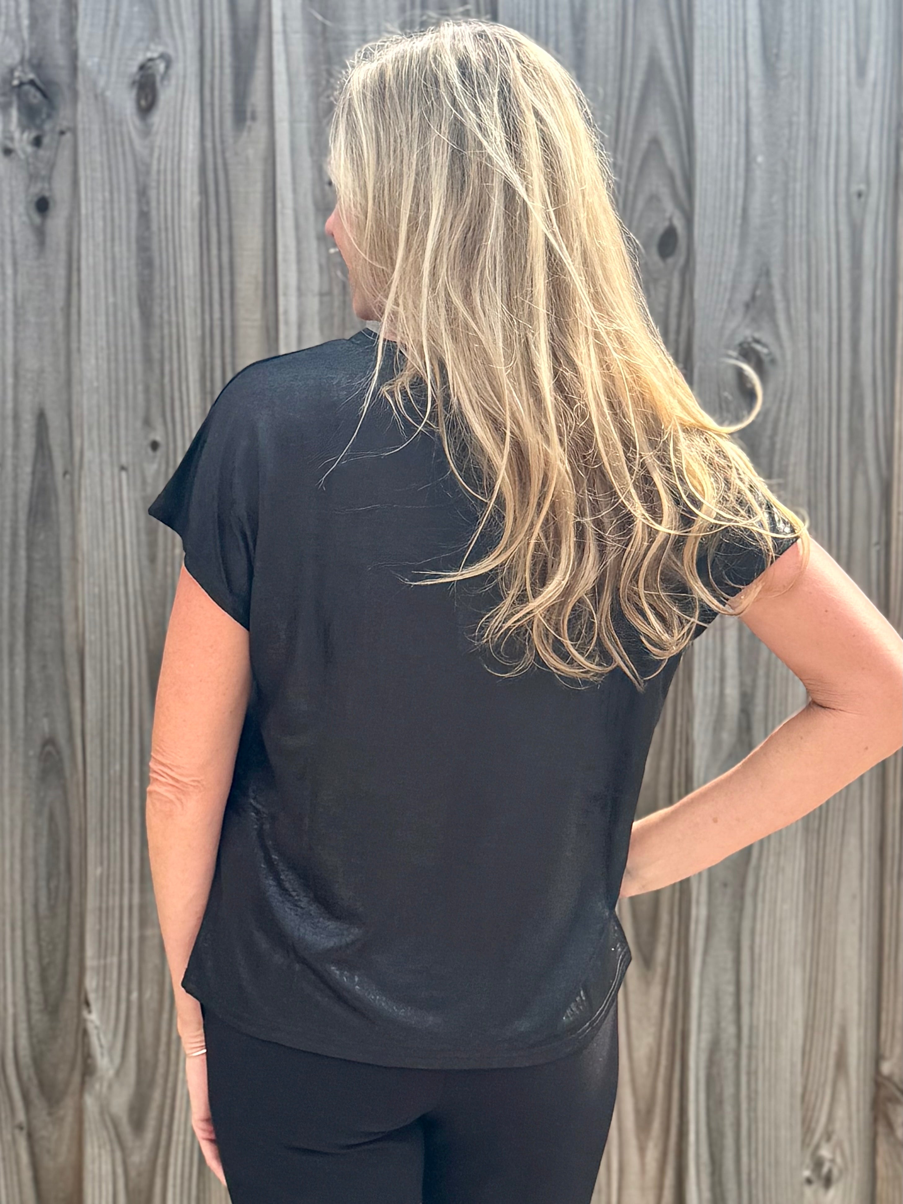 Molly Bracken Metallic V-Neck knit top in black at ooh la la! in Grapevine TX 76051