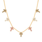 TOVA Multi Cross Necklace in Candy Glam Blush with gold chain and multicolor crystal cross charms at ooh la la! in Grapevine TX 76051